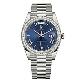 Rolex Day Date 40 18K White Gold Roman Bevelled Blue Dial Diamond Watch