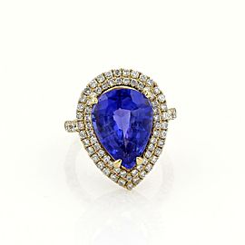 New 8.37ct Tanzanite & Diamond 14k Yellow Gold Cocktail Ring Size - 6.5