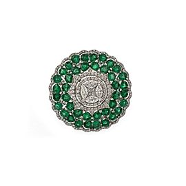 Estate 5.85ct Diamond Emerald 18k White Gold Round Floral Dome Ring Size 7