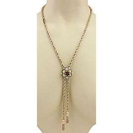 Vintage 3.6ct Garnet & Opal 14k Yellow Gold Floral Pendant Tassel Necklace 21.5"