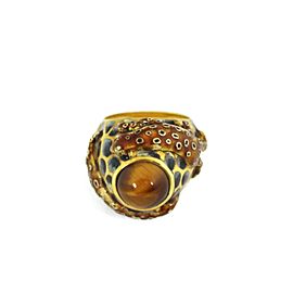 Estate Tiger's Eye Enamel 14k Yellow Gold Cheetah Dome Ring Size - 7.5