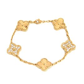 Van Cleef & Arpels Vintage Alhambra Diamond 5 Motifs 18k Gold Bracelet Cert