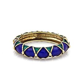 Retro Hefty 14k Yellow Gold Blue & Green Enamel Fancy Dome Bangle 84grams