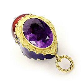 Rare Vintage Collectible 18k Gold16 Carats Amethyst Enamel Fob Charm Pendant