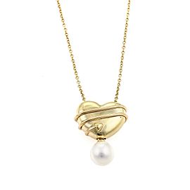 Tiffany & Co. 18k Yellow Gold Pearl Cupid's Arrow Heart Pendant & Chain