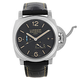 Panerai Luminor GMT Steel Black Dial Leather Strap Automatic Mens Watch PAM01321