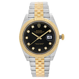 Rolex Datejust 41mm 18K Gold Steel Black Diamond Dial Automatic Men Watch