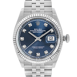 Rolex Datejust 36 18k White Gold Steel Blue Diamond Dial Automatic Watch