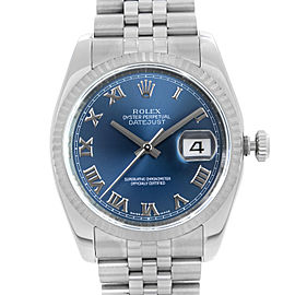 Rolex Datejust 36mm Stainless Steel Blue Roman Dial Automatic Mens Watch