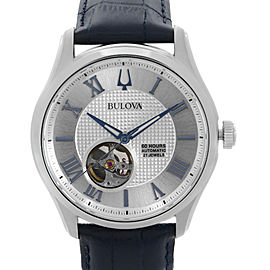 Bulova Wilton 42mm Steel Silver Open Heart Dial Automatic Mens Watch 96A206