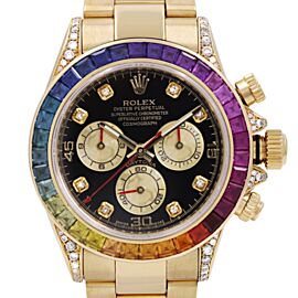 Rolex Daytona 18k Yellow Gold Custom Diamonds bezel Dial Mens Watch