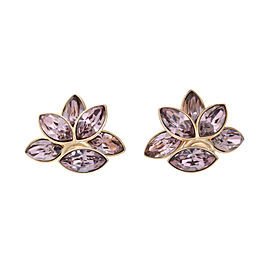 Dior Purple Crystal Gold Tone Flower Petal Mise En Tribal Stud Earrings