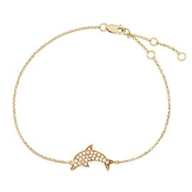 True Diamond Dolphin Chain Bracelet 18K Yellow Gold 0.20cttw