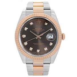 Rolex Datejust 41mm 18K Gold Steel Chocolate Diamond Dial Automatic Watch