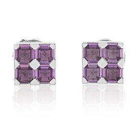 Chopard Purple Amethyst Square Stud Earrings 18K White Gold