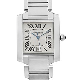 Cartier Tank Steel Silver Roman Guilloche Dial Automatic Unisex Watch W51002Q3