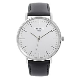 Tissot Everytime 42mm Silver Dial Black Leather Quartz Watch T109.610.16.031.00