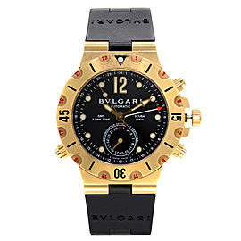 Bvlgari Diagono Scuba 38mm 3 Time Zone 18k Gold Black Dial Watch SD 38 G GMT