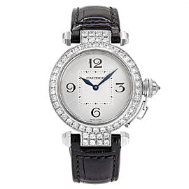 Cartier Pasha 32mm 18k White Gold Silver Dial Quartz Ladies Watch