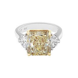 Princess Cut Light Yellow Diamond Ring Platinum 18K Yellow Gold 5.36Cts Size 5.5