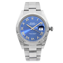 Rolex Datejust 41mm Oyster Band Steel 18K Gold Bezel Blue Dial Mens Watch