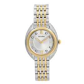 Bulova Diamonds 30mm Two Tone Steel Silver Dial Quartz Ladies Watch