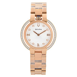 Bulova Rubaiyat Rose Steel Gold-Tone Silver Diamond Dial Quartz Watch