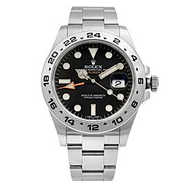 Rolex Explorer II Steel GMT Orange Hand Black Dial Automatic Mens Watch