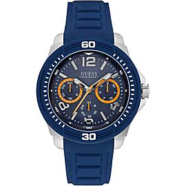 Guess Tread Day-Date Steel Blue Dial Mens Quartz Watch