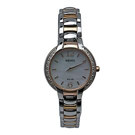 Seiko Solar Two-Tone Steel 30mm MOP Dial Quartz Ladies Watch