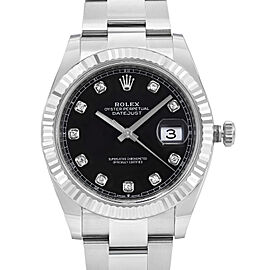 Rolex Datejust 41mm Steel Gold Bezel Black Diamond Dial Mens Watch