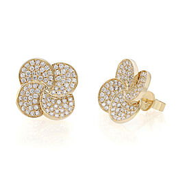 True Pave Set Round Cut Diamond Flower Stud Earring