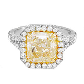 Natural Light Yellow Brilliant Diamond Halo Engagement Ring Platinum