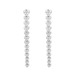 Rachel Koen Round Cut Diamond Multiple Love Heart Long Drop Earrings