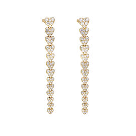 True Round Cut Diamond Multiple Love Heart Long Drop Earrings