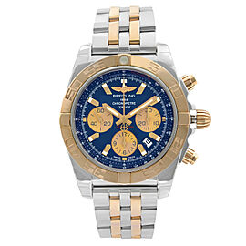 Breitling Chronomat 44 18K Yellow Gold Steel Blue Dial Mens Watch