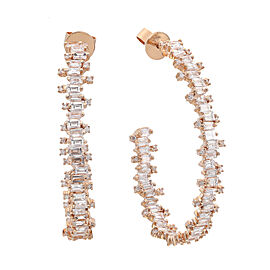 Rachel Koen 3.03Cttw Inside Out Baguette & Round Cut Diamond Hoop Earrings