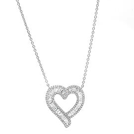 True 2.12Cttw Baguette & Round Diamond Heart Cut Out Pendant Necklace