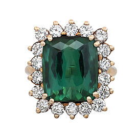 True 8.53Cts Green Tourmaline & 1.80Cts Diamond Ring