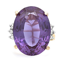 True Purple Tourmaline & Diamond Cocktail Ring 14K Yellow Gold Size 5.5