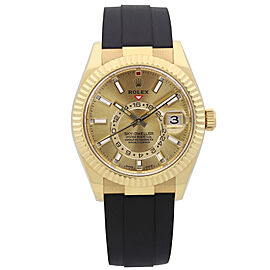 Rolex Sky-Dweller 18k Gold Oyster Flex Champagne Index Dial Mens Watch