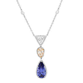 True 10.34Cttw Tanzanite & 3.84Cttw Diamond Drop Pendant Necklace 18K White Gold