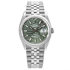 Rolex Datejust 36mm Gold Steel Jubilee Green Palm Motif Dial Mens Watch