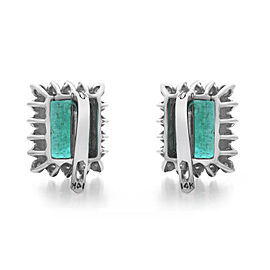 True 7.00Cttw Green Emerald & 1.08Cttw Diamond Ladies Earrings 14K White Gold