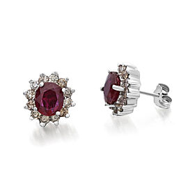 2.88cttw Oval Ruby & Diamond Halo Ladies Stud Earrings 14K White Gold