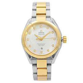 Omega Seamaster 18K Gold Steel MOP Diamond Dial Ladies Watch