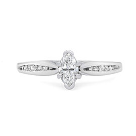 True 0.40Cttw Marquise & Round Diamond Engagement Ring 14K White Gold