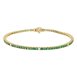 1.98Cttw Green Emerald & Diamond Tennis Bracelet 14K Yellow Gold 7 Inches