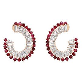 True Red Ruby & Diamond Hoop Earrings Yellow Gold