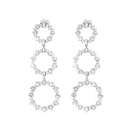 True Baguette & Round Cut Diamond Dangle Drop Earrings 18K White Gold